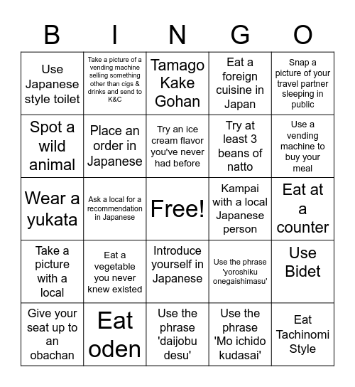 Japan Bingo 2023 Bingo Card