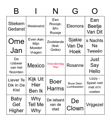 Vriendendag 2023 Titel Bingo Card