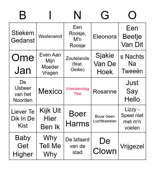 Vriendendag 2023 Titel Bingo Card