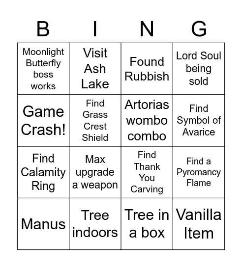 Dark Souls 1 Randomizer Bingo Card