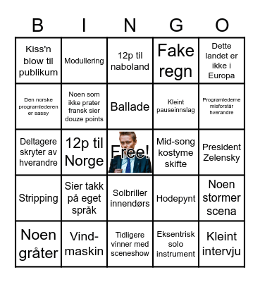 Eurovision 2023 Bingo Card