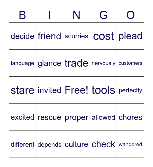 G2 UNIT 1 VOCABULARY Bingo Card