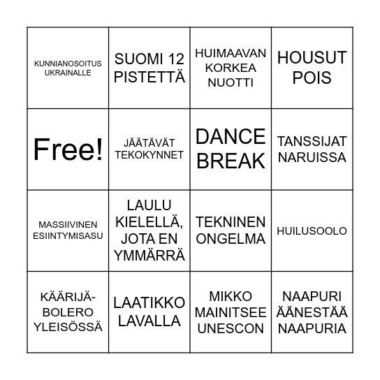 Euroviisut 2023 Bingo Card