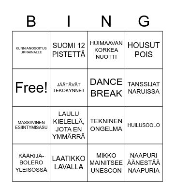 Euroviisut 2023 Bingo Card