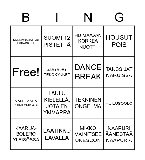 Euroviisut 2023 Bingo Card