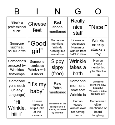 Wrinkle and Human Name Bingo Card