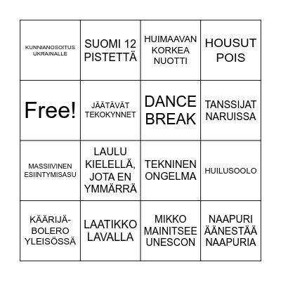 Euroviisut 2023 Bingo Card