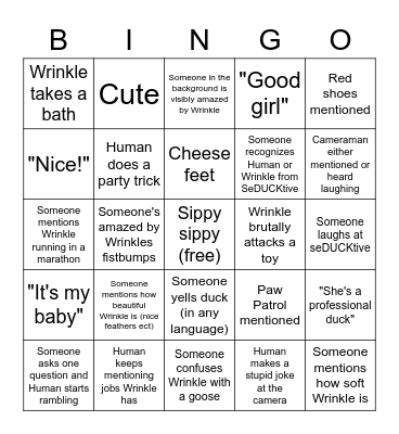 Wrinkle and Human Name Bingo Card