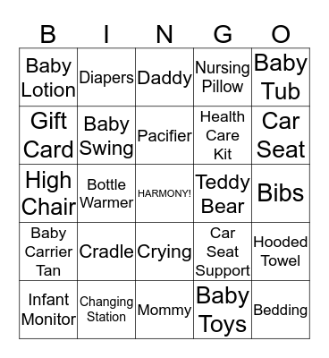 Baby Shower Bingo Card