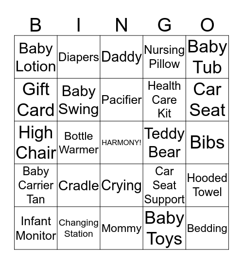 Baby Shower Bingo Card