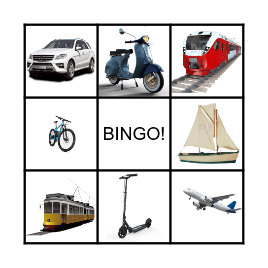 Bingo: Os meios de transporte Bingo Card