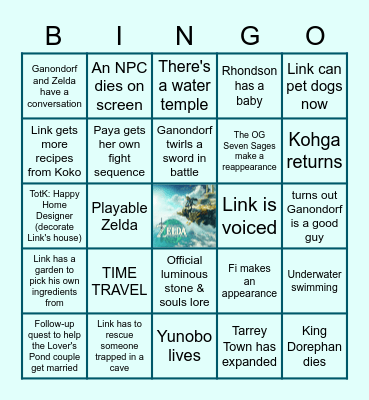 Tears of the Kingdom Bingo Card