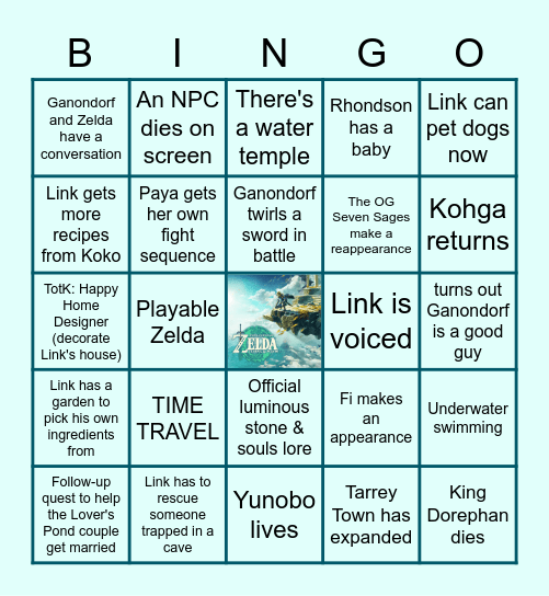 Tears of the Kingdom Bingo Card