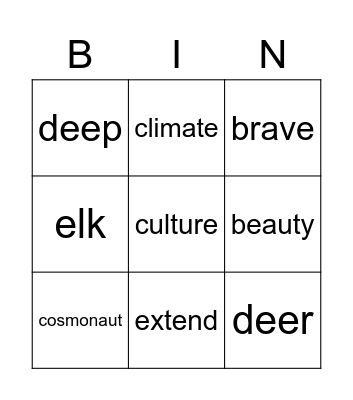 Word Bingo Card