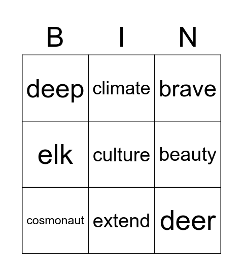 Word Bingo Card