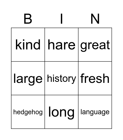 Word Bingo Card