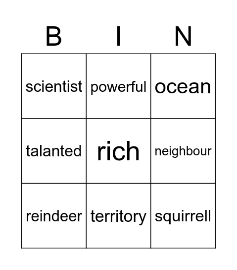 Word Bingo Card