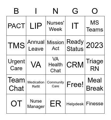 Untitled Bingo Card