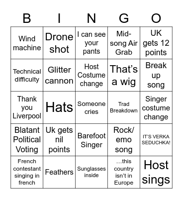 EUROVISION 2023 Bingo Card