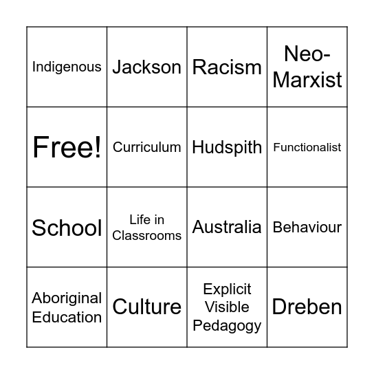 Hidden Curriculum Bingo Card