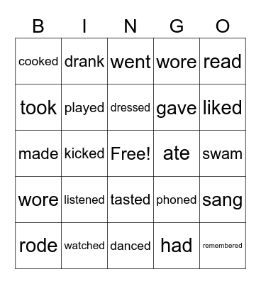 Regular and irregular verbs Bingo Card