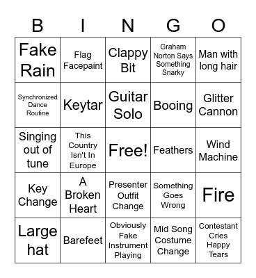 Eurovision Bingo Card