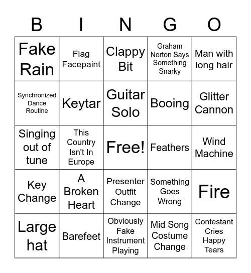 Eurovision Bingo Card