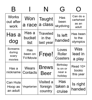 Team Building Bingo Card