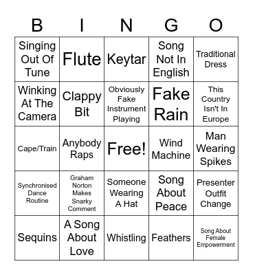 Eurovision Bingo Card