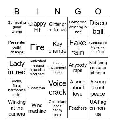 Eurovision bingo Card