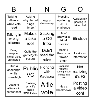 Swapvivor Bingo Card