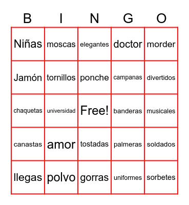 Vocabulario "La banda musical" Bingo Card