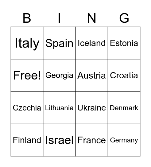 Eurovision Bingo Card