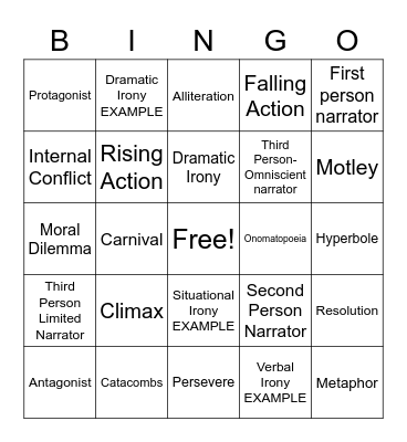 Short Story Bingo Card