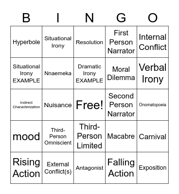 Short Story Bingo Card