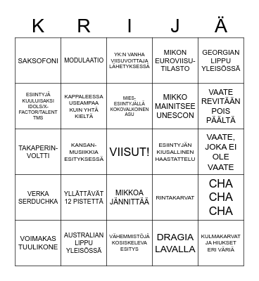 VIISUJEN 2. KARSINTA 2023 Bingo Card