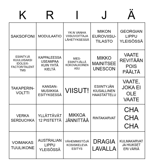 VIISUJEN 2. KARSINTA 2023 Bingo Card