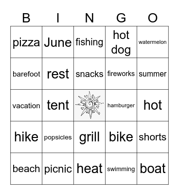 Summer Words Bingo Card