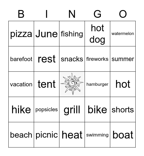 Summer Words Bingo Card