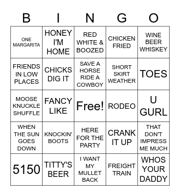 COUNTRY HITS Bingo Card