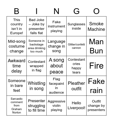 Eurovision Bingo Card