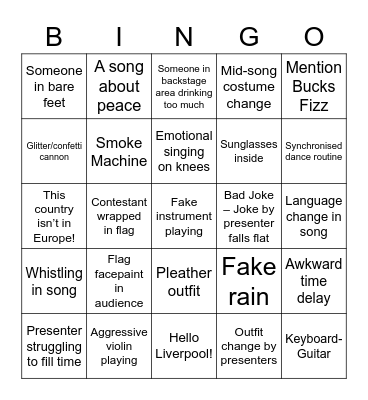 Eurovision Bingo Card