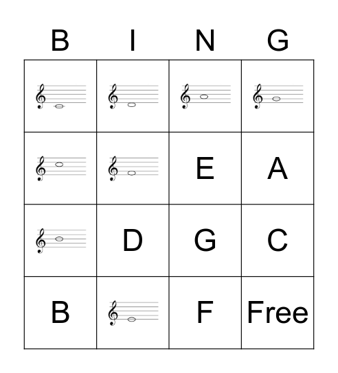 Music Note Names Bingo Card