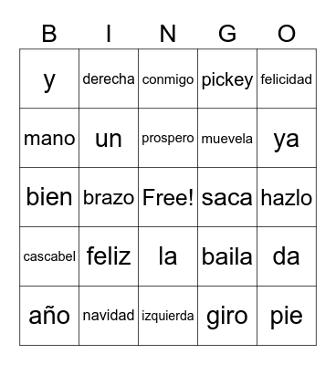 Survival Spanish Bingo Card