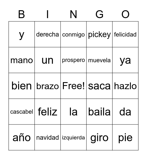 Survival Spanish Bingo Card