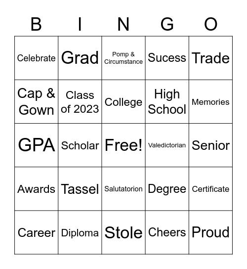 Graduation Bingo Card