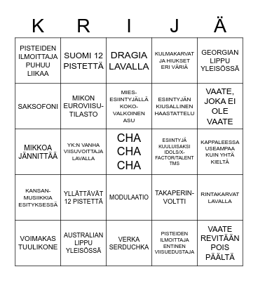 Euroviisujen finali 2023 Bingo Card