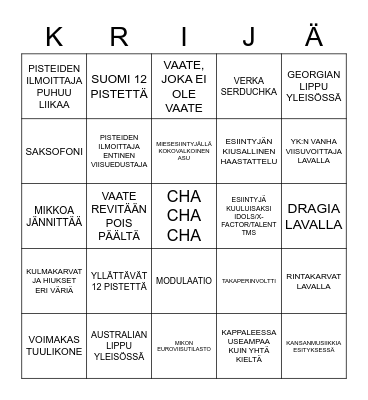 Euroviisujen finaali 2023 Bingo Card