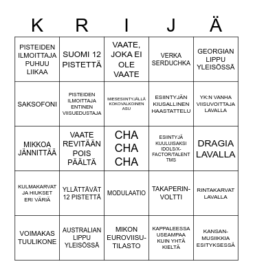 Euroviisufinaali 2023 Bingo Card