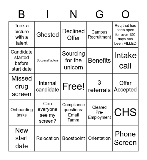 CHS Recruiting Bingo Card